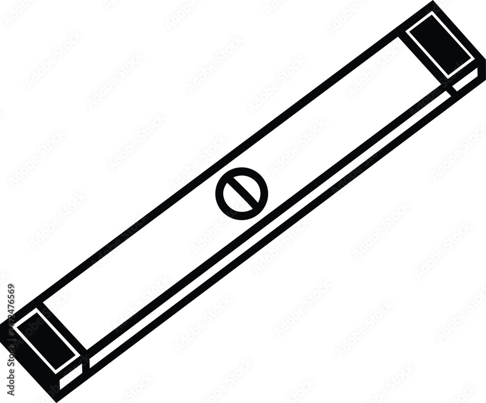 black and white vector drawing of a level tool. black and white vector drawing of a level tool.