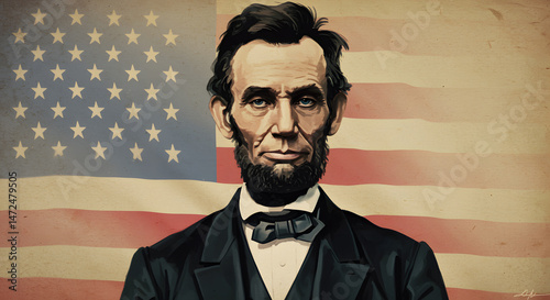 Abraham Lincoln: A Digital Portrait Against the American Flag
