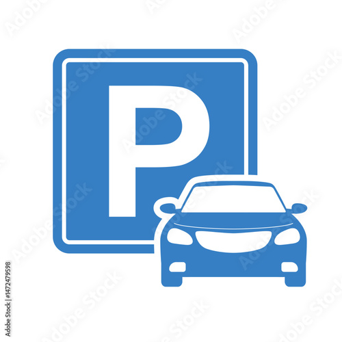 Parking Sign with Car Blue Vector Illustration. A clean and modern blue vector illustration representing a parking sign.