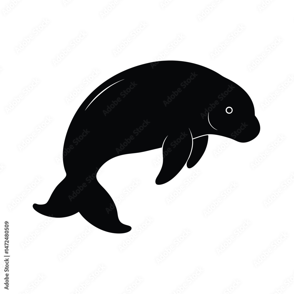Dugong sea mammal duplicate version silhouette vector image on white background Dugong sea mammal duplicate version silhouette vector image on white background