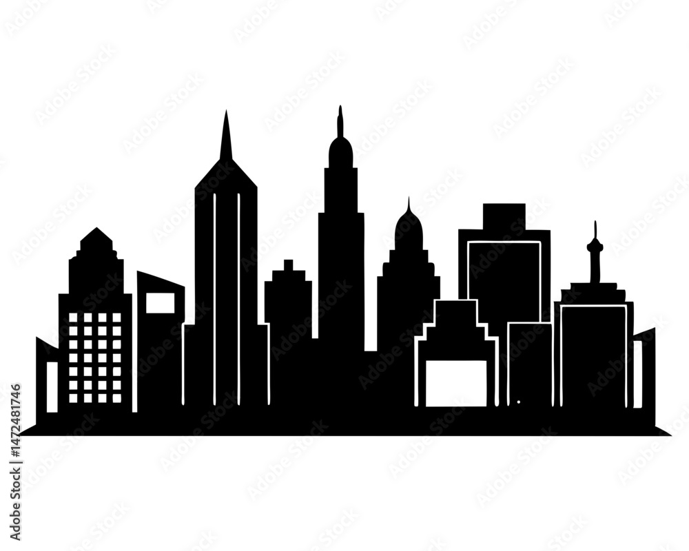 Obraz premium Vector city silhouette in a flat style. Modern urban landscape. vector illustration