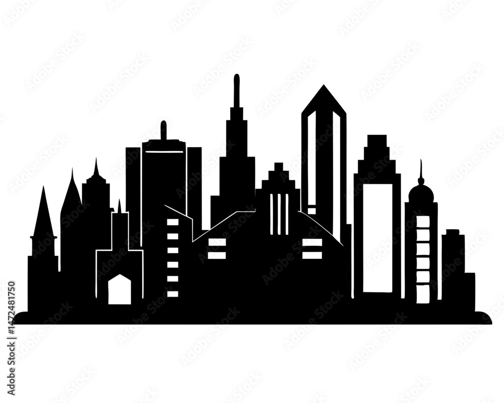 Obraz premium Vector city silhouette in a flat style. Modern urban landscape. vector illustration