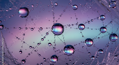 Wallpaper Mural Water drops on spider web with colorful background Torontodigital.ca