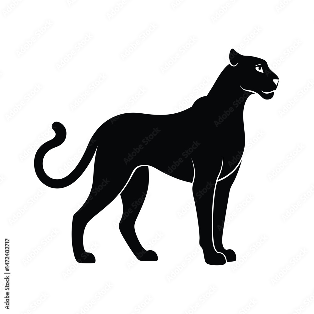 Fototapeta premium Cheetah fastest land animal running pose silhouette vector image on white background