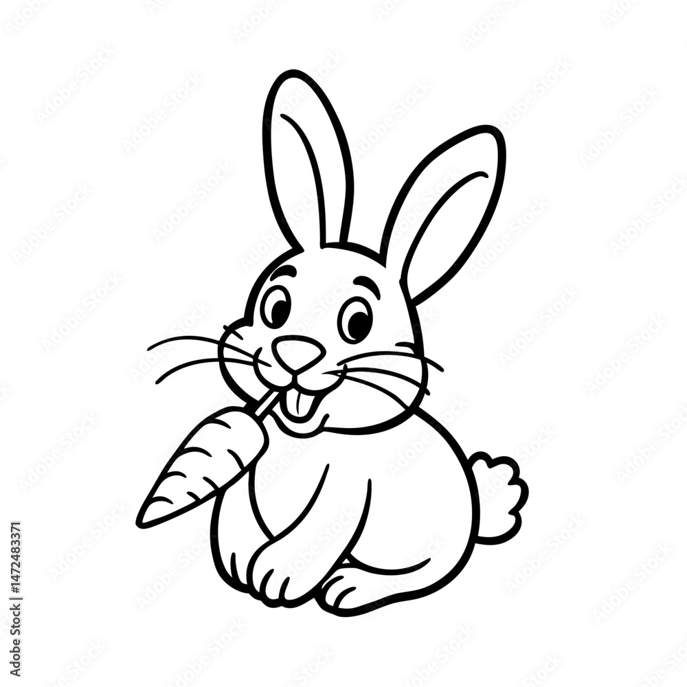 Obraz premium a smiling bunny munching on a carrot vector art silhouette