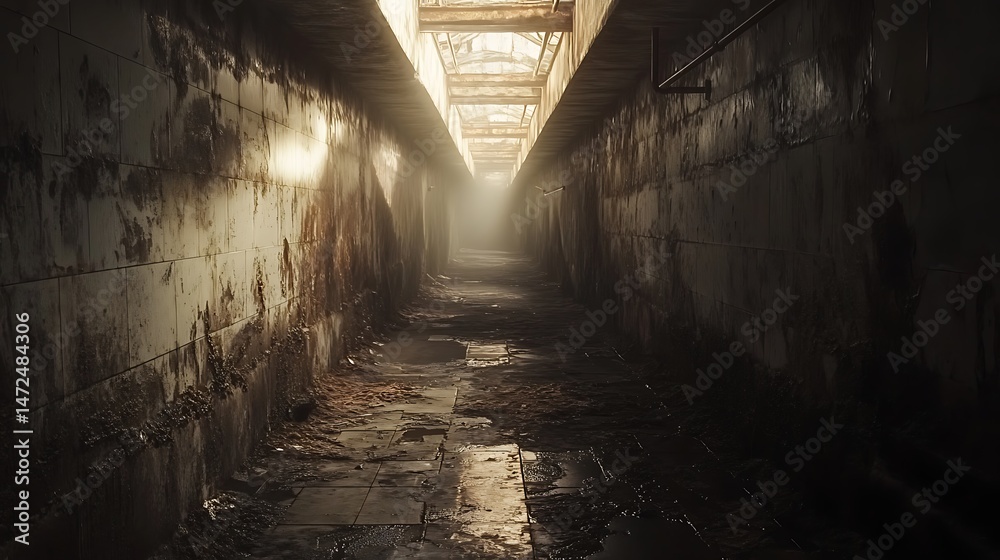 Obraz premium Abandoned corridor path perspective