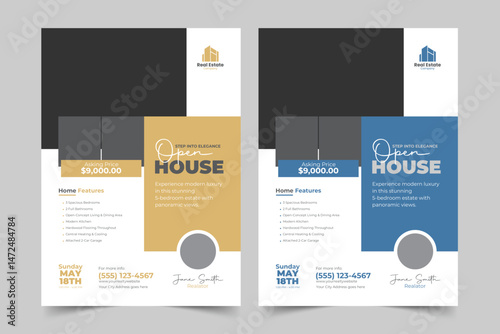 Real Estate Open House Property sale Flyer Design For Real estate Business. Home sale flyer design layout, print ready home sale flyer design template