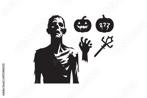 simple and unobtrusive Halloween Zombie vector silhouette illustration isolated in white background