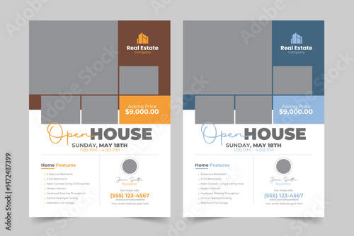 Real Estate Open House Property sale Flyer Design For Real estate Business. Home sale flyer design layout, print ready home sale flyer design template