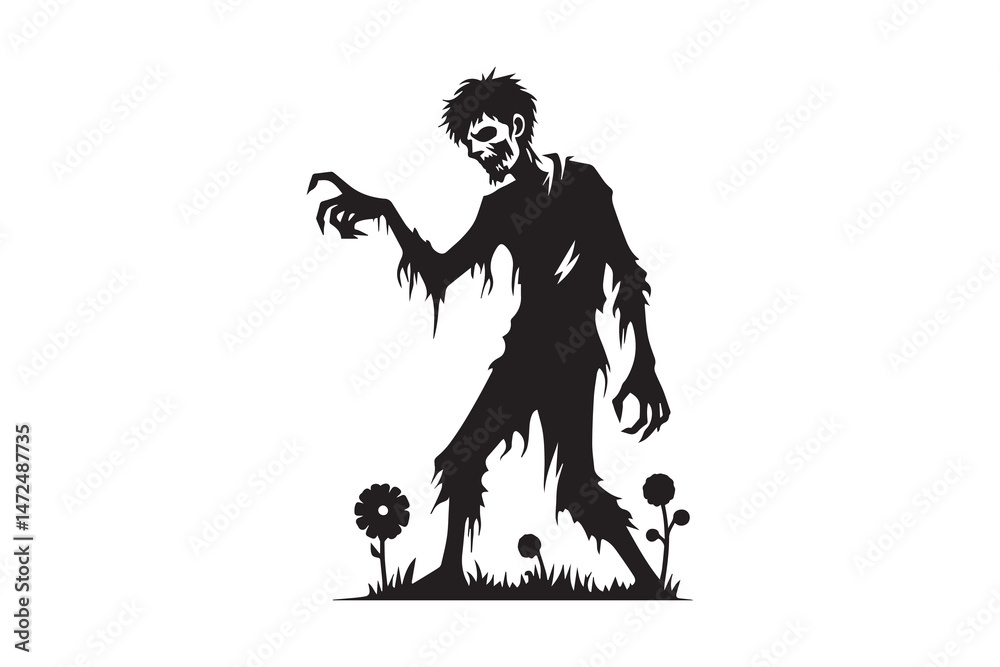 Obraz premium simple and unobtrusive Halloween Zombie vector silhouette illustration isolated in white background