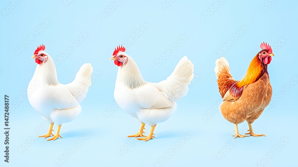 Fototapeta premium Three poultry birds in a studio shot
