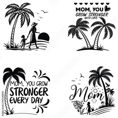 Mom loves black line art set t-shart set  art and illustrator eps 10 isolated on white backgroun