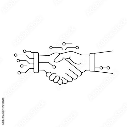 Handshake with Digital Network Graphic. Technology Agreement Vector Symbol. 
