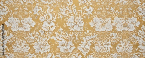 Elegant gold & white damask floral wallpaper pattern, illustration, botanical, fabric