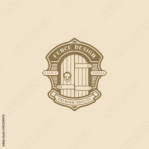 Fence logo engraving style design template vintage