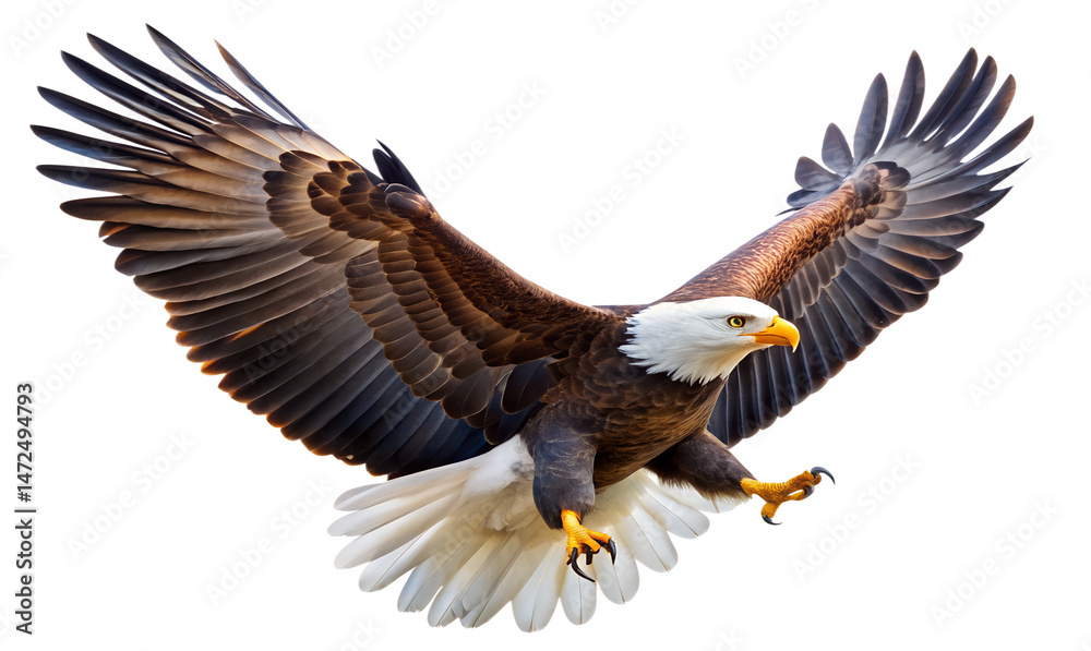 Obraz premium american bald eagle isolated on white background. Transparent PNG file available with high quality.