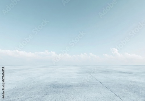 Expansive view of a light blue sky above a vast, empty concrete expanse, suggesting a sense of openness and tranquility. : Generative AI