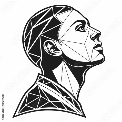 Stylized profile of a young man with geometric shapes, symbolizing innovation and modernity