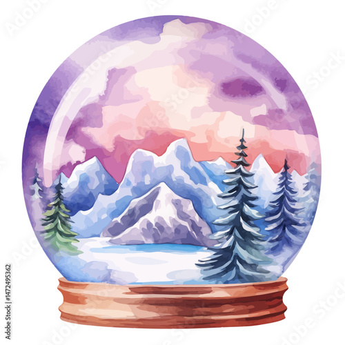 Snowy winter landscape featuring a globe nestled in the snow