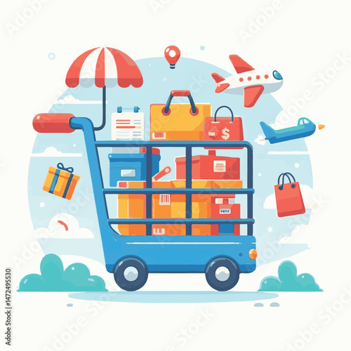 trolley, retail, market, supermarket, sale, business, store, shop, purchase, cart, commerce, buy, basket, background, isolated, food, object, customer, shopping, illustration, grocery, metal, vector, 