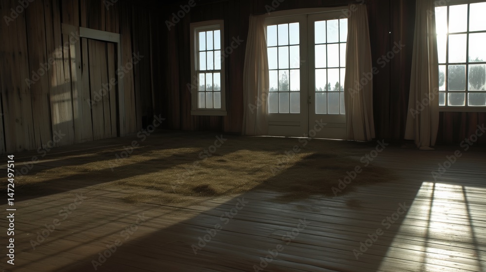 Obraz premium Spacious sunlit room with wooden walls looking inviting and minimalist
