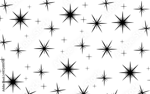 Sparkling Stellar Arrangement: A celestial dance of star-shaped forms creates a dynamic and visually engaging composition. Illustrative graphic element.