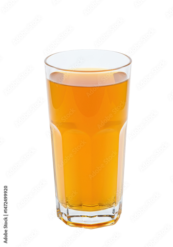 Refreshing glass of amber liquid in a clear glass, isolated on a solid black background Refreshing glass of amber liquid in a clear glass, isolated on a solid black background