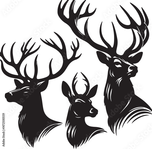 Silhouette deer heads illustration