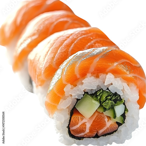 salmon sushi rolls with rice japanese food cuisine meal appetizer PNG On Transparent Background photo