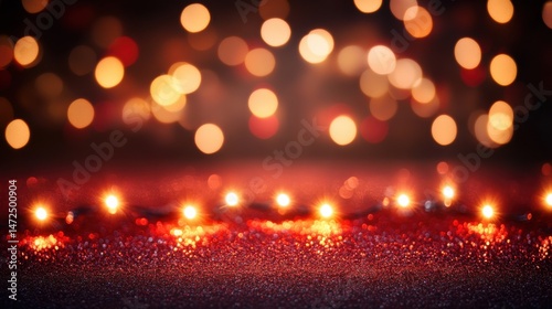 Blurred Background with Glowing Lights and Sparkling Surface