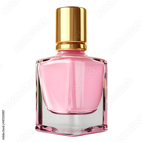 pink perfume bottle with gold cap fragrance scent luxury beauty PNG On Transparent Background photo