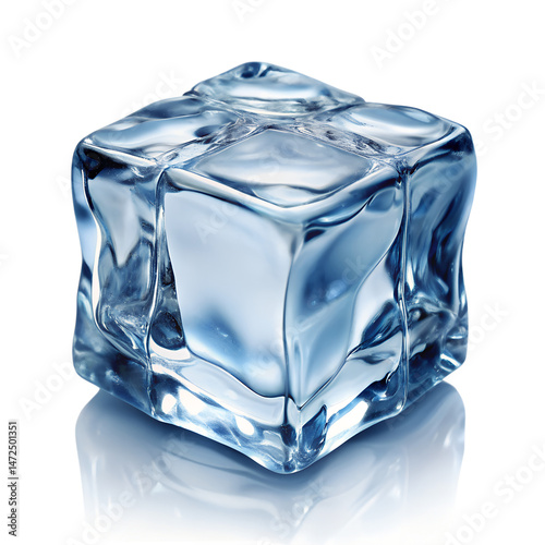 blue ice cube isolated on white background. Transparent PNG file available with high quality.