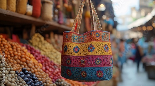 Colorful tote bag in market