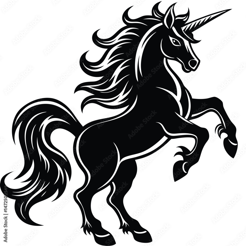 Black Unicorn Reaching Upwards Elegant Mythical Creature Black Unicorn Reaching Upwards Elegant Mythical Creature