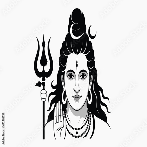 Lord Shiva Illustration Vector Hindu God With Trident Design