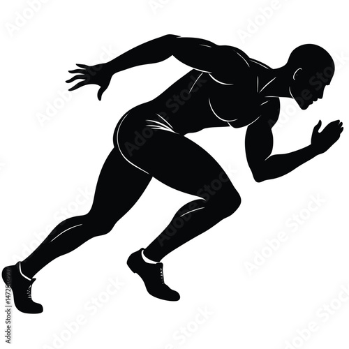Silhouette illustration of muscular male sprinter running athlete in motion