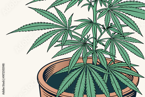 60 a thriving cannabis plant in a terracotta pot, intricate leaves, lush foliage, natural, photorealistic, detailed, high quality