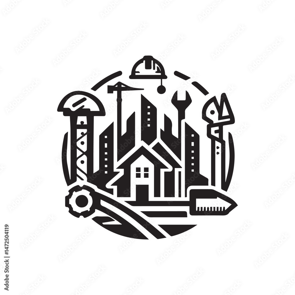 Fototapeta premium black and white editable construction logo vector