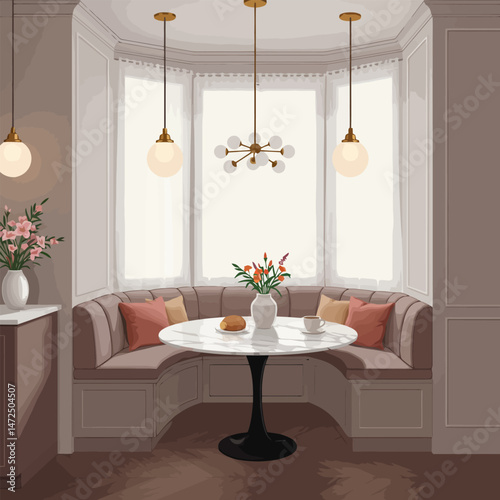 Cozy Dining Nook with Breakfast Table and Light Fixtures