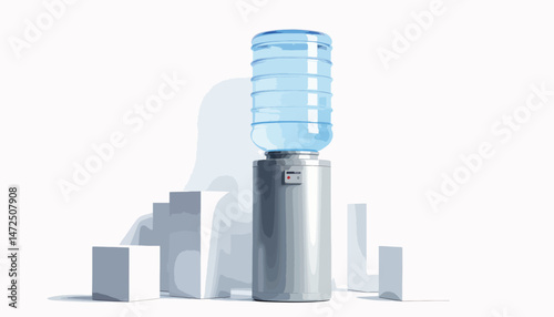 Sleek modern water cooler with geometric office furniture, minimalism