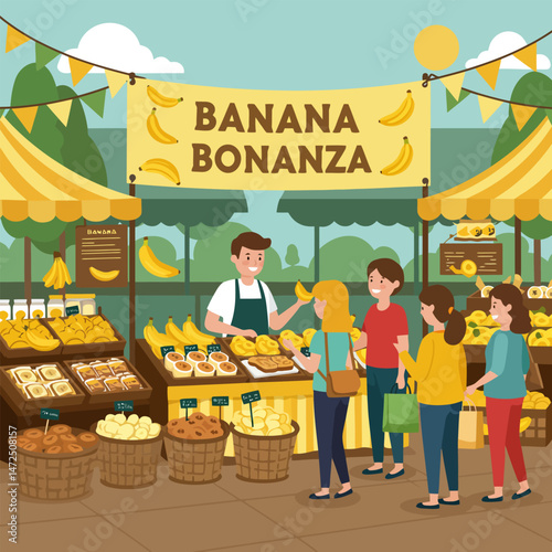 People Shopping for Fresh Fruit and Bread at Outdoor Market