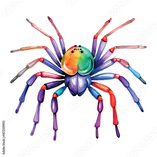 This macro image captures a crab spider, an arachnid insect of nature, isolated against a stark white background, its silhouette hinting at danger