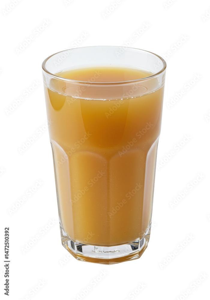 A glass of translucent, light-brown, pulpy juice isolated on a black background. Refreshing drink A glass of translucent, light-brown, pulpy juice isolated on a black background. Refreshing drink