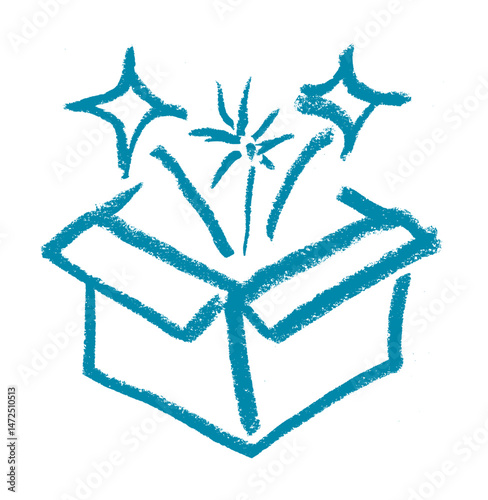 Mystery Box Open Icon Crayon Chalk Drawing Vector