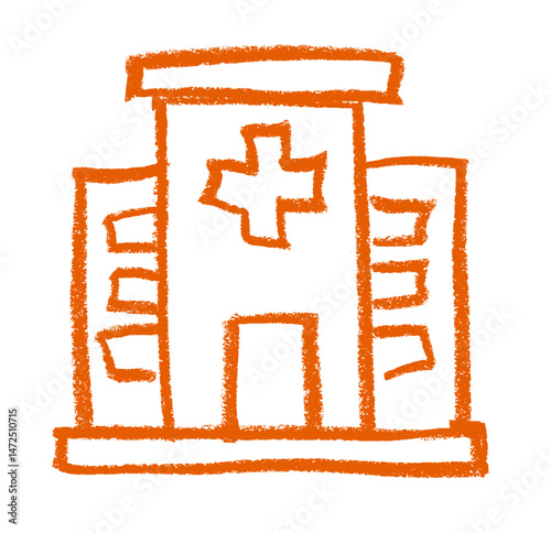 Hospital Building Icon Crayon Chalk Drawing Vector