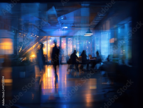 Abstract view of interior people space at night.