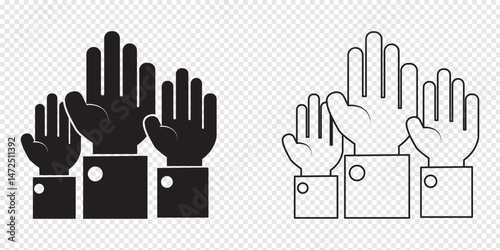 Human hands raised in air icon in trendy flat style. Voting symbol for your web site design, logo, app, UI Vector EPS 10.