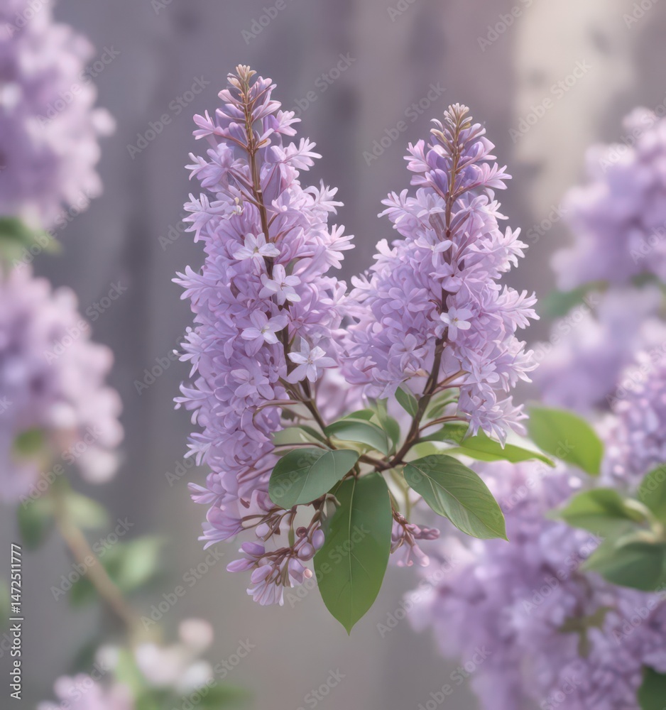 Soft, pastel lilac blossoms, blurred background, branches, close-up, stems Soft, pastel lilac blossoms, blurred background, branches, close-up, stems