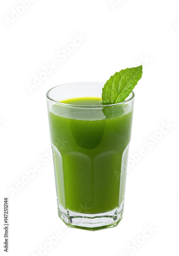 Refreshing green juice in glass with mint, isolated on black background, healthy and vibrant photo
