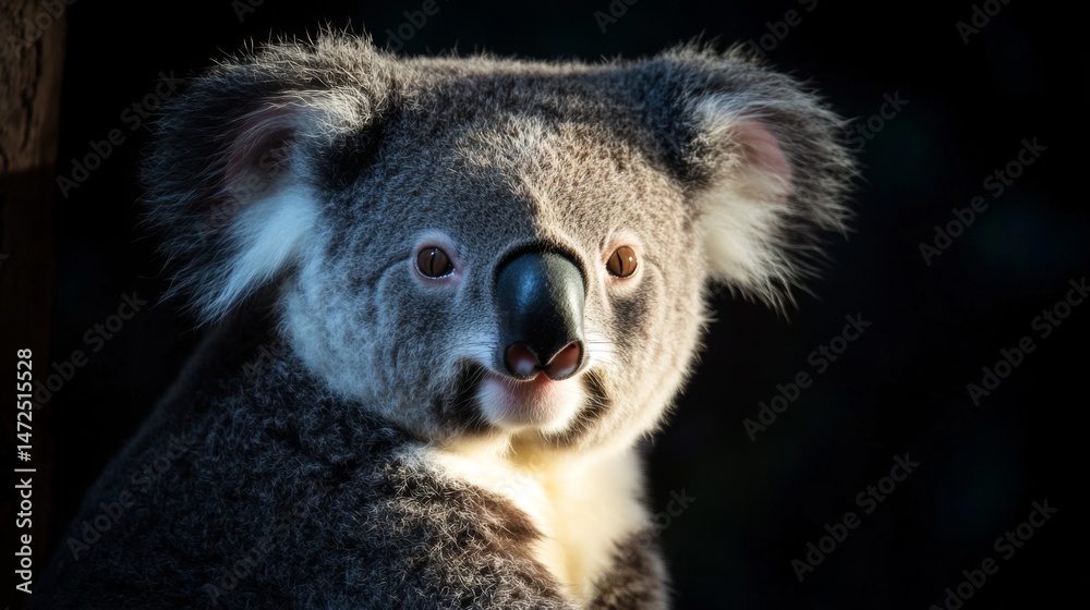 Naklejka premium Koala bear portrait australian forest wildlife photography natural habitat close-up animal conservation